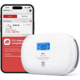 X-Sense Детектор чадного газу XC0C-iR з LCD-дисплеєм, сертифікат TÜV Rheinland, керування через додаток, змінна батарея, 1 шт. Білий