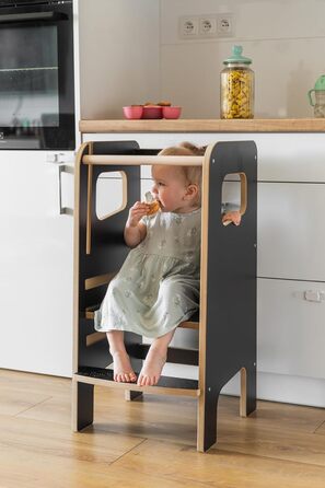 Дитячий навчальний стільчик Монтессорі з перекладиною – білий кухонний помічник, підставка для малюків, безпечна та надійна, з фіксатором, регульована висота, улюблець батьків, сучасний та стійкий Model 4 - Білий (Model 4 - Чорний)