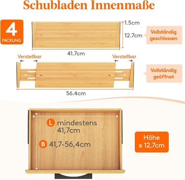 Органайзер для ящиків Lifewit з бамбука, 10см висоти, регульований, 41-5см, для кухні/офісу/шафи