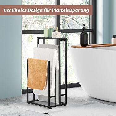 Підставка для рушників Smusei, чорна вінтажна, 3-ярусна, з полицею з дерева, 40x30x82 см