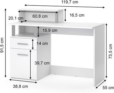 Письмовий стіл Vicco, білий, 119,7 x 66 см
