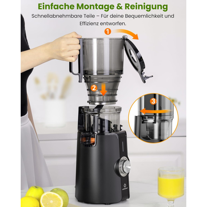 LINKChef Slow Juicer: Холодне віджимання овочів та фруктів, 115 мм, чорний, BPA Free