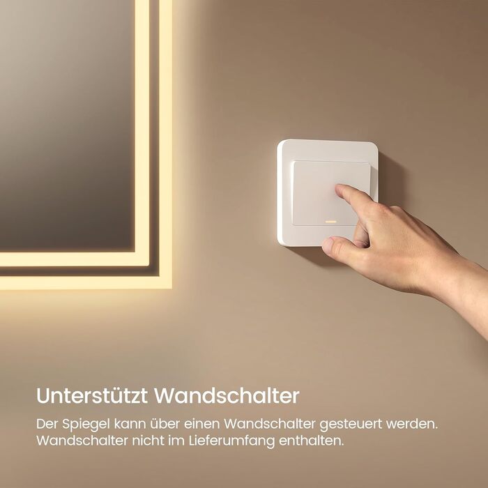 Дзеркало для ванної кімнати EMKE з підсвічуванням 120x60 см, тепле біле світло 3000K, вимикач, матовий бортик 2.70 x 50 см