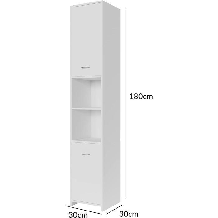 Пенал для ванної кімнати Casaria 180x30x30см, 6 відділень, магнітна застібка, 2 двері, білий класичний