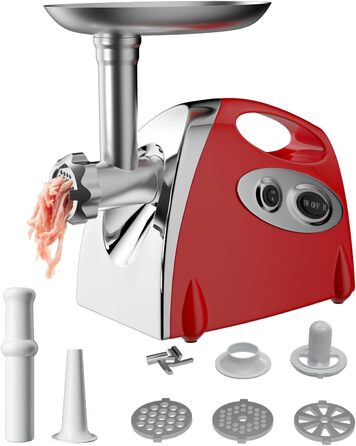 Електрична м'ясоподрібнювач Fleischwolf 2800W, 3 диски, з насадкою для ковбаси, потужність 2800 Вт, швидкість подрібнення 1,5 кг/хв (червоний)