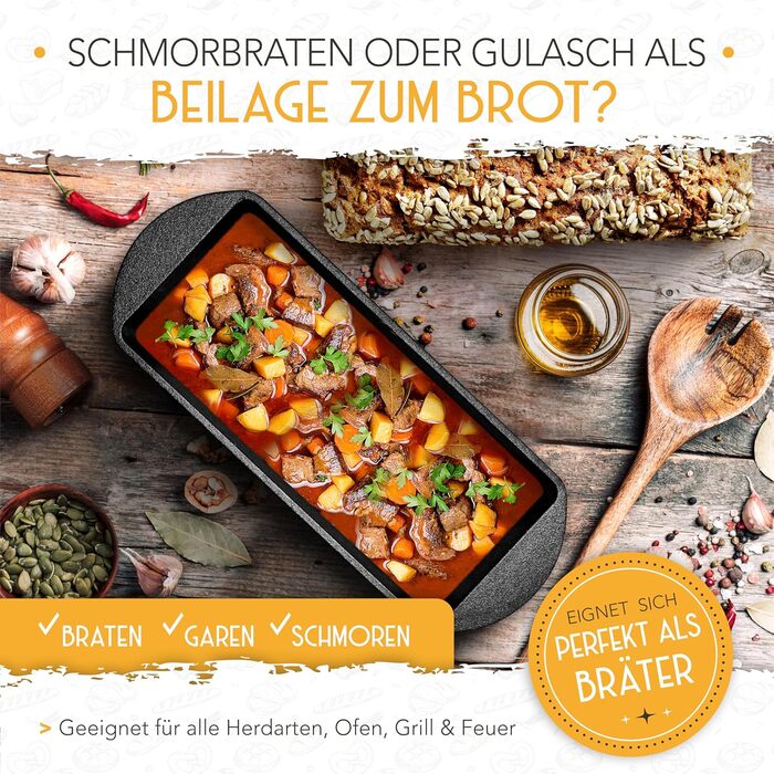 Форма для випікання хліба з кришкою та кошиком для підйому тіста - Robuste 28см, чавун - ідеальна для хліба, тостів, кексів