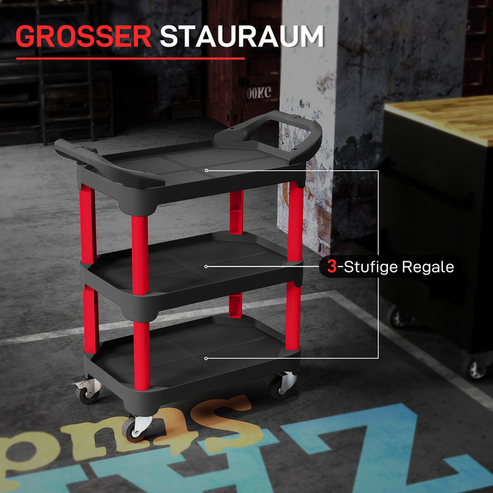 Навісний інструментальний ящик на 3 ящики з боковими ручками, колесами, з пластику, чорного кольору