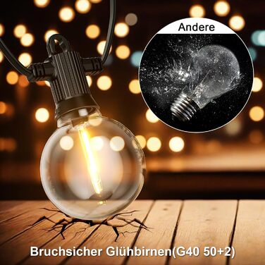 Льотна гірлянда Kawaya 10 метрів, LED, для вулиці, з 15+1 лампочками, IP65, вологостійка, тепле світло, для балкона, тераси, саду, вечірки, вологостійка