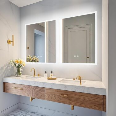 Дзеркало для ванної кімнати LUVODI з підсвічуванням 40x50 см: регульоване LED дзеркало з 3 кольорами світла, сенсорне керування, антизапарник, водонепроникне, настінне, горизонтальне/вертикальне встановлення (80x60 см)