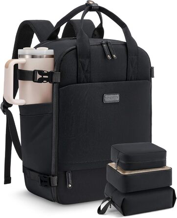 LOVEVOOK Рюкзак для ноутбука, жіночий, ручна поклажа, для подорожей, 15.6 дюймів, чорний, рожевий