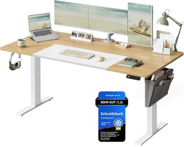 SONGMICS Регульований стіл, електричний, з пам'яттю 4 положень, 160 x 70 см, вінтажний коричневий + матовий білий, LSD026X01