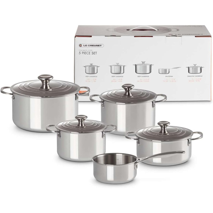 LE CREUSET Сковорода з антипригарним покриттям 24 см, нержавіюча сталь, 3-шарова, набір 5 шт.