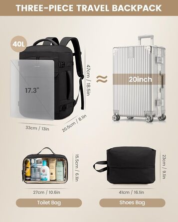 Рюкзак жіночий LOVEVOOK 40L для подорожей та авіаперельотів, Carry On, Beige Khaki