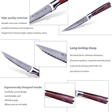 Набір кухонних ножів Chefhoablorn 15-TLG: професійний набір з нержавіючої сталі, 6 ножів для стейку, ідеальний для подарунка