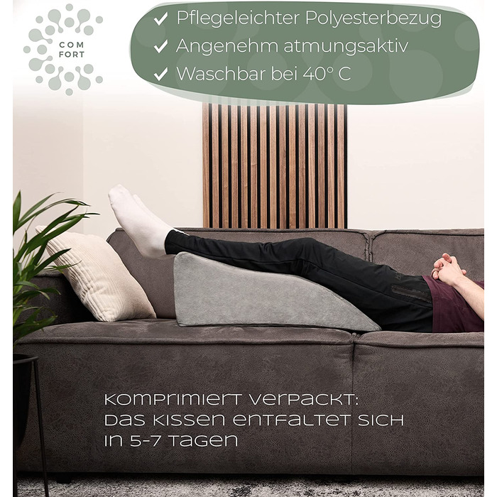 Подушка для ніг та колін: ергономічна підставка для підняття ніг, сіра. Ідеальна для лікування вен, лімфодренажу та підтримки ніг та колін