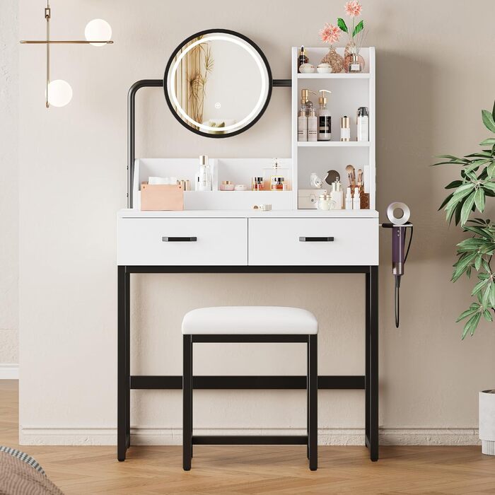 Журнальний столик-туалетник ModernLuxe з дзеркалом, 5 ящиків, розмір 100x76x40 см (без табурета)