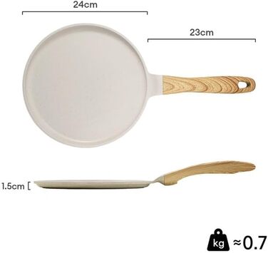 Сковорода для крепів та млинців JEETEE з антипригарним покриттям з граніту, бакелітова ручка, 24 см, PFOA Free, бежева