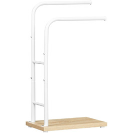 Підставка для рушників HOOBRO, стояча, з 2 перекладинами, білий + натуральне дерево, 40 x 24 x 80,5 см