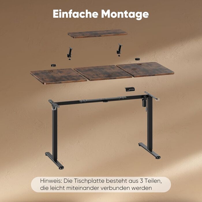 Регульований стіл Sweetcrispy з підставкою для монітора, 120 x 60 см. Електричний, ергономічний стіл для стоячи/сидячи, комп'ютерний стіл, вінтажний коричневий, 120 x 60 см