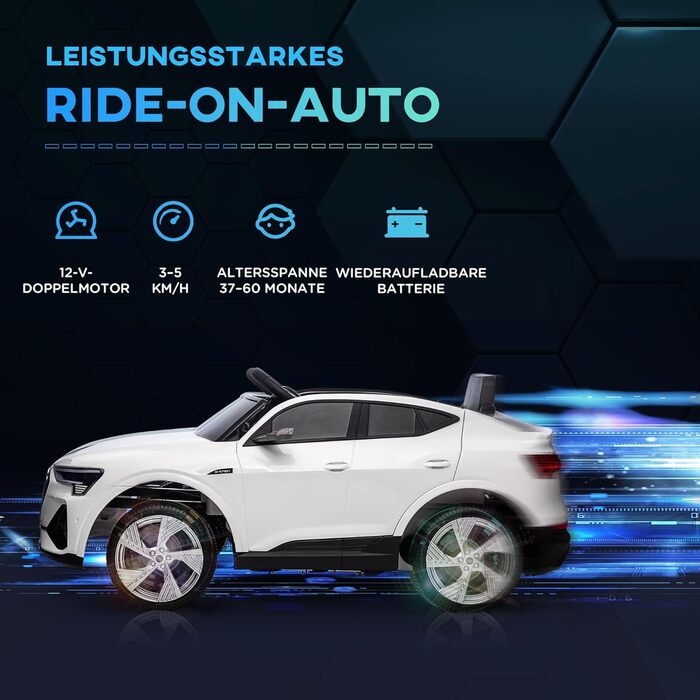 Електромобіль для дітей Audi E-tron HOMCOM 12V з пультом, ременем безпеки, музикою MP3/USB/TF, для дітей 3-5 років, білий