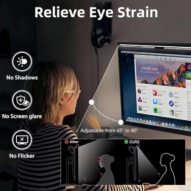 LED-лампа для монітора з сенсорним керуванням, USB-світлодіодна стрічка з захистом від синього світла, сучасна підсвітка монітора з адаптером живлення, світлодіодна лампа для комп'ютера, офісу та дому