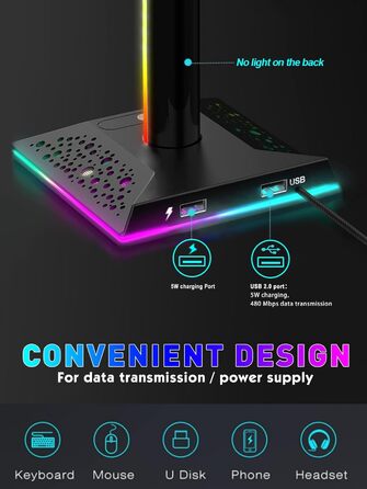 Підставка для навушників VCOM RGB з підсвічуванням, 10 режимів, 2 USB-порти, для геймерів, аксесуари для ПК