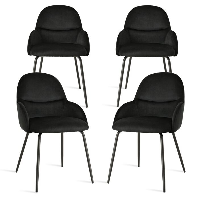 Набір обідніх стільців з підлокітниками – 4 шт. Ергономічні м'які стільці з тканинним покриттям та металевими ніжками для кухні, вітальні, їдальні, бежевий/чорний (велюр)