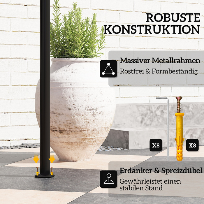 Газонний павільйон для барбекю 242x149x248 см, водовідштовхувальний, вогнестійкий, сірого кольору. Оснащений двошатровим дахом.