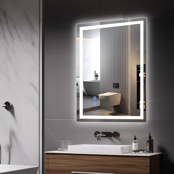 Дзеркало для ванної кімнати Youyijia з підсвічуванням, 70x50 см, антизапарник, сенсорний вимикач, 3 кольори світла, регулювання яскравості
