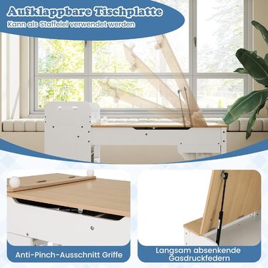 Дитячий стіл COSTWAY 3 в 1 з 2 стільцями: стіл для малювання, мольберт, місце для зберігання. Дерев'яний дитячий стіл-трансформер, 120 x 60 x 60 см (натуральний колір).