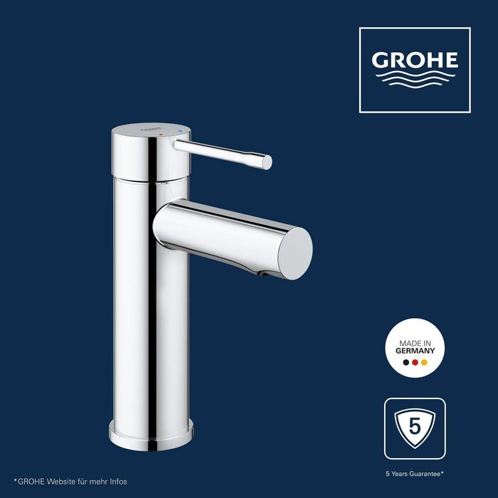 Змішувач для ванної кімнати Grohe Essence, хромований, водозберігаючий, 17 см, проста установка