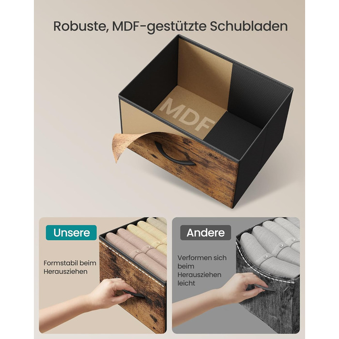 SONGMICS Комод зі 8 висувними ящиками, шафа для зберігання, сталь, МДФ, флізелін, для спальні, прихожої, вітальні, вінтажний коричневий + чорний, LGS124BH04