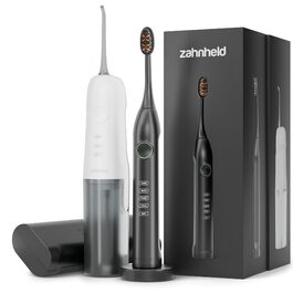Електрична зубна щітка Zahnheld Gero G3 + Іригатор AQUADENT: Комплект для чищення зубів та гігієни ротової порожнини з датчиком тиску, таймером, USB-C, чорний