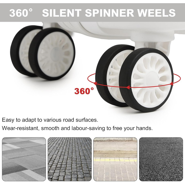 Валіза KONO з TSA-замком та 4 спінінг-колесами, білий колір, розмір S (Cabin 20 Inch)