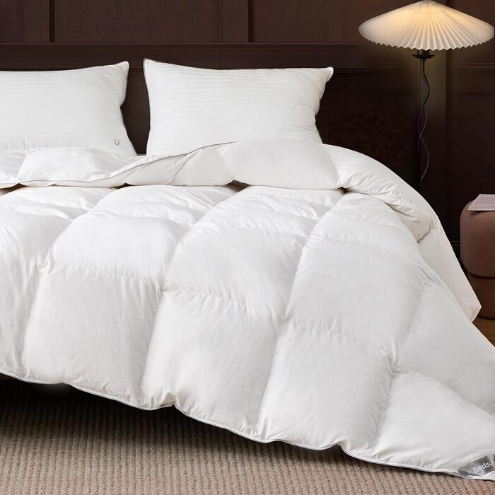 BEDSURE Пухова ковдра 155x220 см - тепла зимова ковдра з 90% пуху та 10% пера, 1080 г наповнювача, сертифікат Öko-Tex, пральна, стегане покриття, білий колір