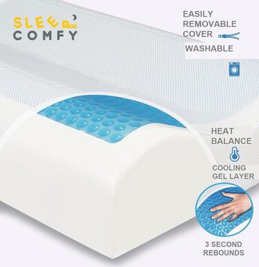 Подушка для сну Comfy Premium Gel Memory Foam: подушка для тих, хто спить на боці, з гелевим охолодженням, 60x40x14/12 см