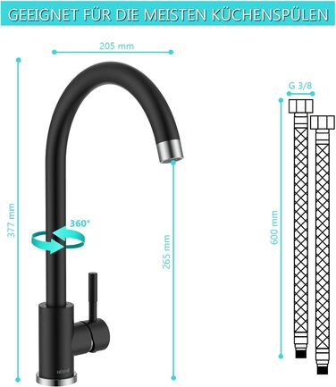 Кухонний змішувач низького тиску Ulytid, поворот на 360, знімний виробник газованої води, чорний матовий