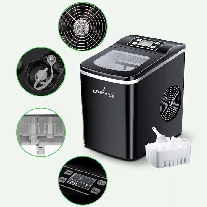 Машина для приготування льоду Lehmann - швидке виробництво, 2 розміри, 12 кг/24 год, для дому, вечірки, офісу, кемпінгу (2 л)
