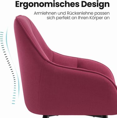 Набір з 2-х обідніх стільців WOLTU, для вітальні та кухні, ергономічні, з підлокітниками, м'яке сидіння з оксамиту (Бордо)