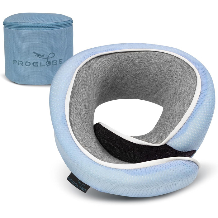 Подушка для шиї Proglobe для подорожей (літак, авто, поїзд) з memory foam, 3D-маска для сну, сітка, блакитна
