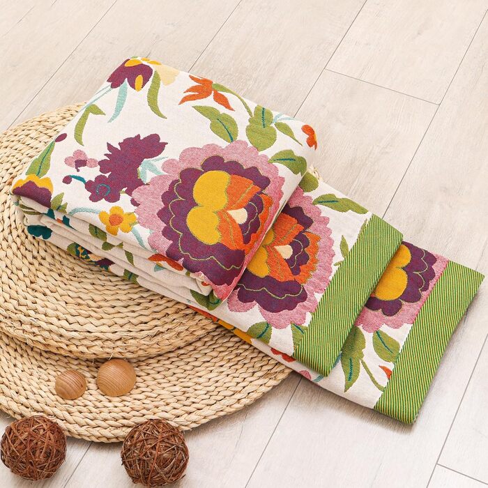 Плед Boho з 100% бавовни, стиль кантрі, 150x200 см, гранатовий колір. Плед на диван та ліжко з квітковим візерунком (квіти, птахи)