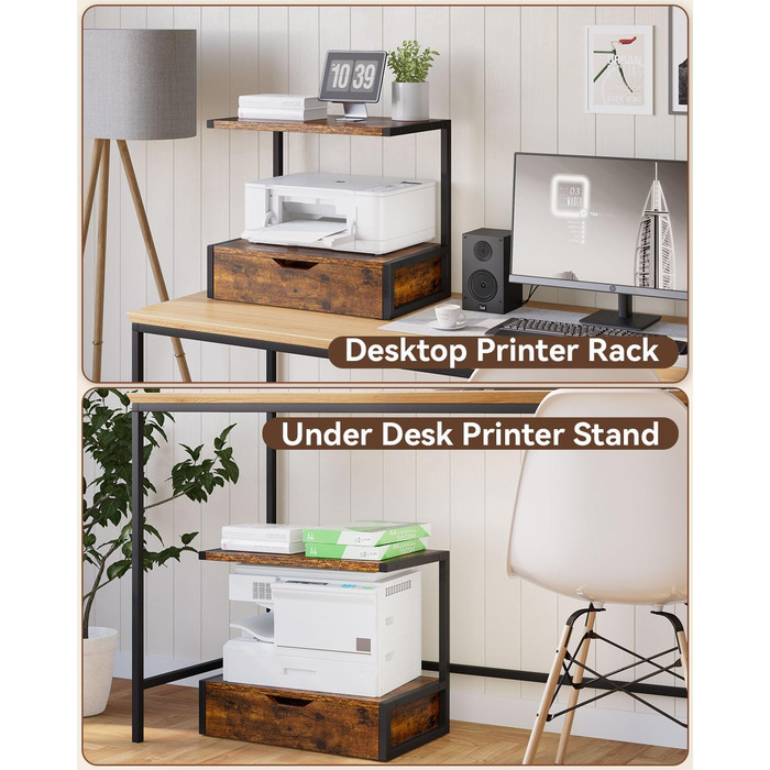 Підставка для принтера IBUYKE 2-ярусна, столик з полицею, органайзер для офісу, TLJ015W (Коричневий)