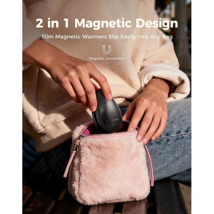 Електричні грілки для рук OCOOPA 2 шт., стильні, у формі діаманта з магнітом, перезаряджувані, для жінок, подарунок на Різдво, для синдрому Рейно, піших прогулянок, кемпінгу, UT4 Rare (чорний)