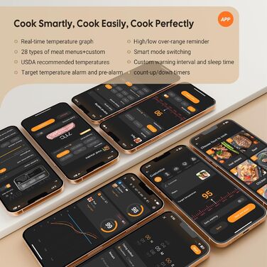 Бездротовий термометр Inkbird INT-12-BW для приготування на грилі, м'яса та випічки: Bluetooth 5.4, Wi-Fi, водонепроникний (IP67)