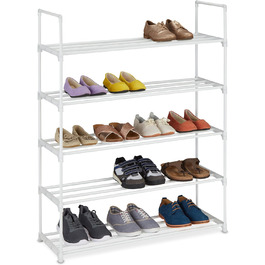 Полиця для взуття, вставна система, 16 пар взуття, передпокій, розширюваний, метал і пластик, полиця для взуття, біла, 10036200349 (5 рівнів)