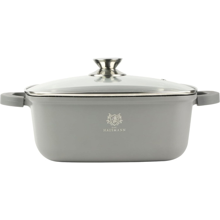 Каструля з антипригарним покриттям 10 літрів з кришкою, діаметр 28 см, з алюмінієвого лиття, для всіх типів плит (включно з індукцією), сіра. Ідеально підходить для супу, тушкування, приготування великих порцій.