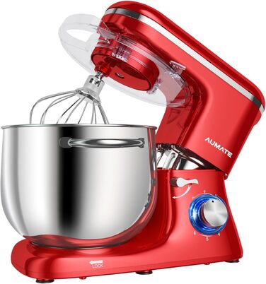 Кухонна машина AUMATE 1400W, 8 л, з міксером, гаком для тіста та вінчиком (червона)