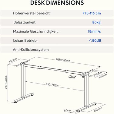 Електричний регульований стіл FlexiSpot з пам'яттю висоти та LED-дисплеєм, сірий (EN1)