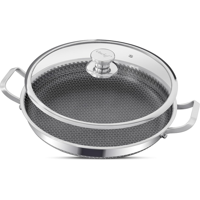 INTIGNIS® Сковорода з кришкою – 30 см (12 дюймів) – 6 л – з антипригарним покриттям | Стійка до подряпин | Глибока | Без хімікатів | Сковорода з нержавіючої сталі