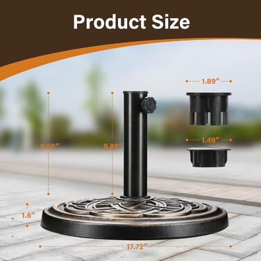 Міцний стійка для парасольки InfiniPower на 22,7 кг, для вулиці, газону, тераси, басейну, чорного кольору